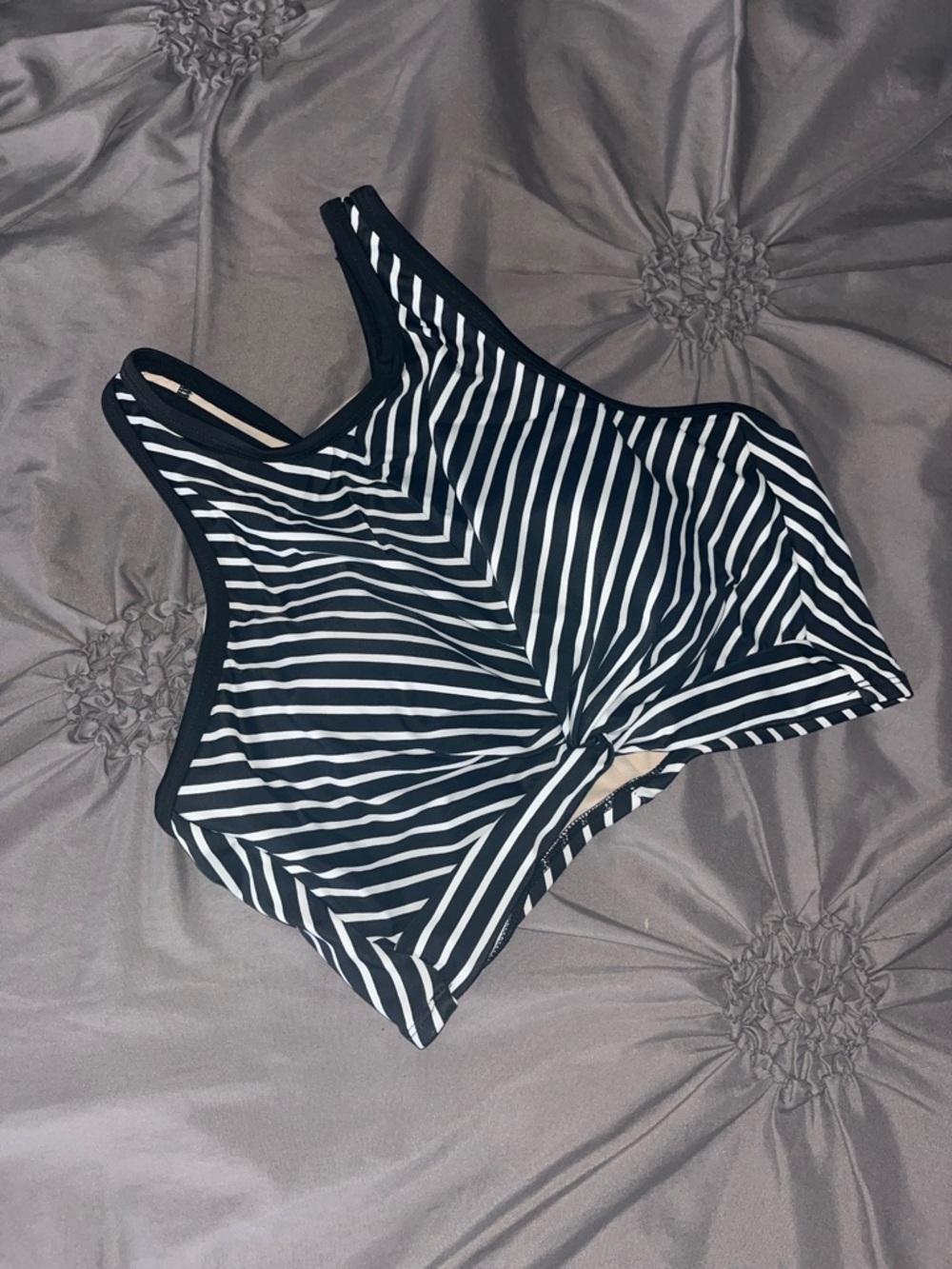 🌻HOST PICK🌻☀️Kona Sol Black & White Striped Highneck Longline Twist Bikini Top☀️ - Picture 4 of 4